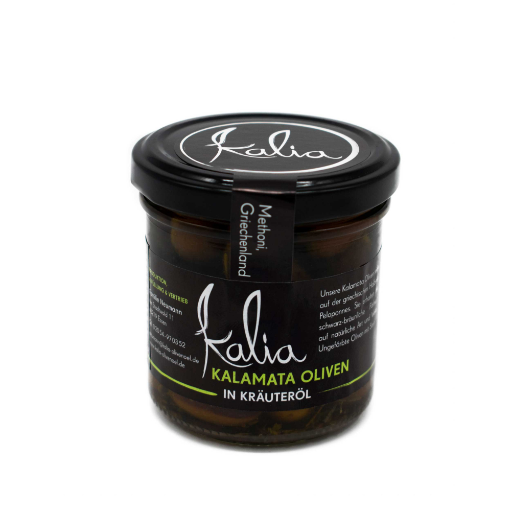 bio kalamata oliven in olivenoel im glas